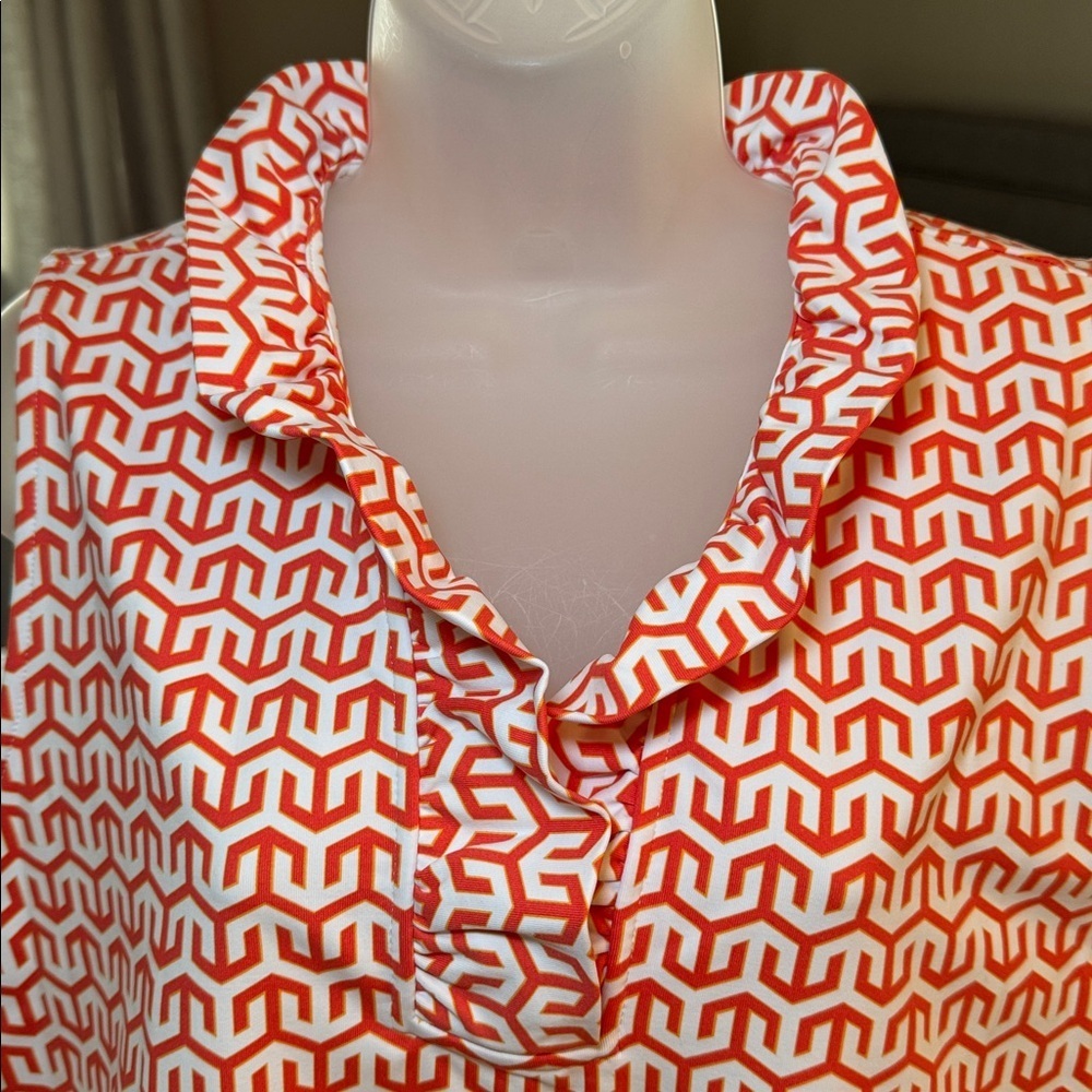 J. McLaughlin Durham Ruffled V-Neck Sleeveless Sky Lattice Top Size XL